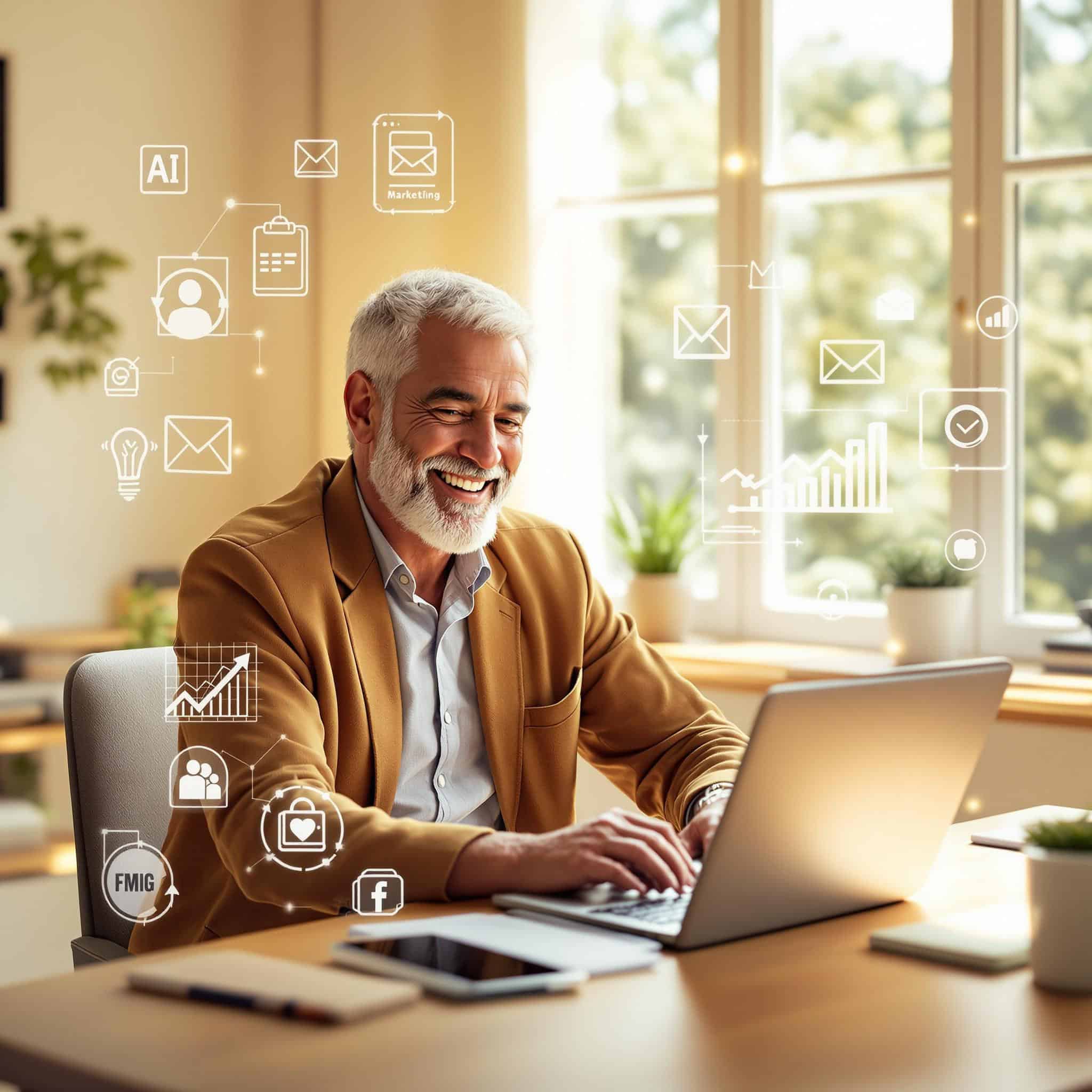 Seniorpreneur working at a laptop
